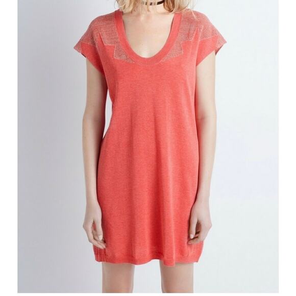 Zadig And Voltaire Rimo Metallic Knit Dress Tee Shirt Mini Coral Pink Size XS - Picture 4 of 16